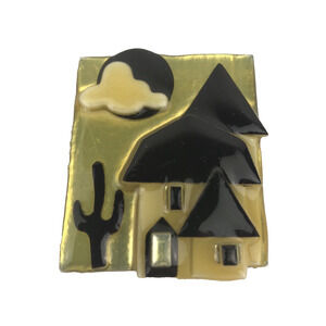 House Pins by Lucinda Handcrafted Golden Yellow Black Homes Cactus Moon Cloud 2"